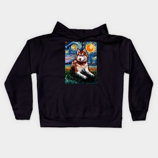 Red and White Husky Night Kids Hoodie